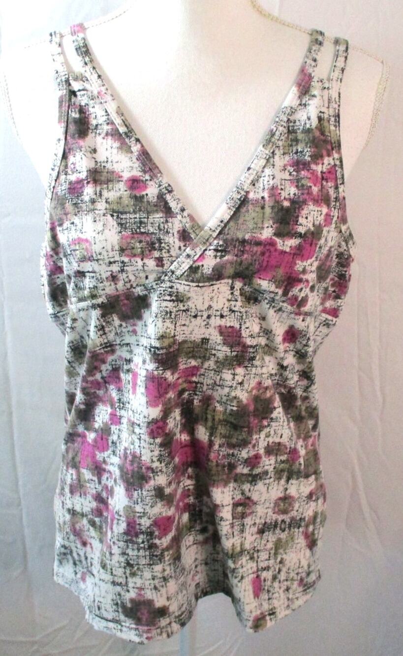 Adrienne Vittadina Women's Multi Color Built In Bra Tank Shirt Size XL